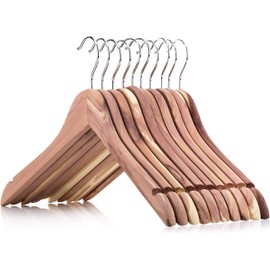 HANGERWORLD 10 Natural Cedar 44cm Wooden Top Jacket Coat Clothes Garment Hangers with Skirt Trouser Loops