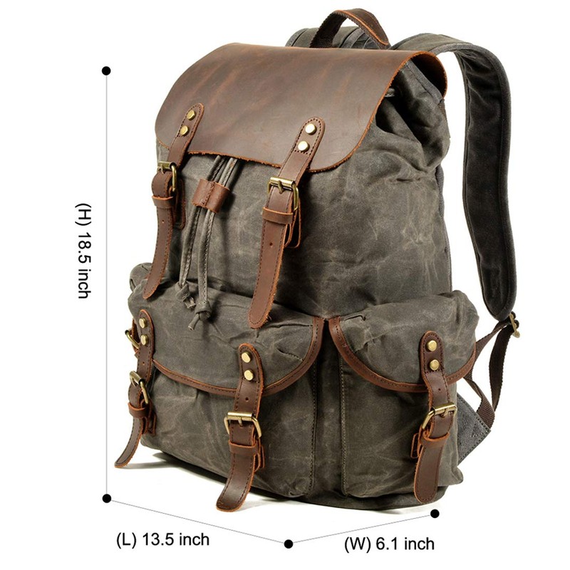 WUDON Leather Backpack for Men, Waxed Canvas Shoulder Rucksack Carry-On