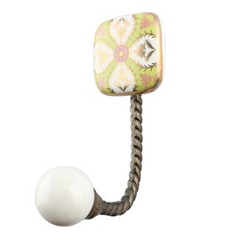 IndianShelf Handmade 4 Piece Lime Ceramic Leaf Flower Square in Fitting Coat Hooks for Wall Mounted Keys Hat Hangers Holders