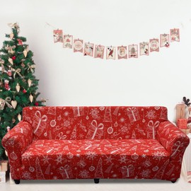 Drucon Christmas Sofa Cover Christmas Tree Snowfake Couch Cover Christmas Theme Red Sofa Slipcover for Living Room(2 Seater/Loveseat)