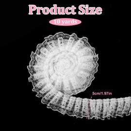 Yuomeaz 10 Yards White Lace Ribbon, 1.97 in Width Double Layer White Trim for Sewing, Vintage Lace Ruffle Fabric for Clothes, Dresses, Craft, Bag, Gift Package, Bouquet, Wedding Decoration