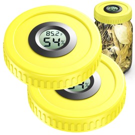ZHANXUBIO Airtight Mason Jar Lids Built-In Stash Hygrometer Herb Curing monitor fits all Wide Mouth/Regular Mouth Mason Jars humidity lid 2pcs (86mm, Yellow)