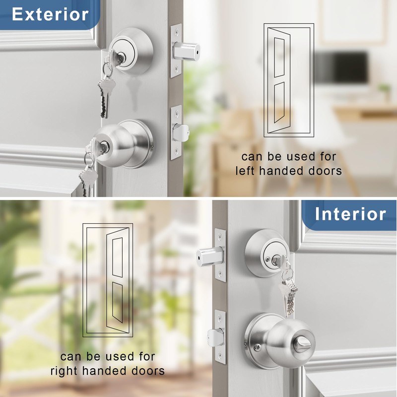Knobonly Entry Door Knobs and Double Cylinder Deadbolt, Keyed Alike
