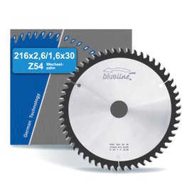 AKE Blueline Circular Saw Blade 216 x 30 Z54 Alternating Tooth, Carbide Fine for Wood, Wood Composite Coated Plastic on Hand Circular Saw, Underfloor Pull Saw, Table Saw