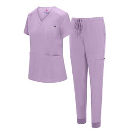 Natural Uniforms CLEARANCE Womens 10 Pocket Cool Stretch Jogger Scrub Set-TOP RUNS SMALL (Lavender, X-Small)