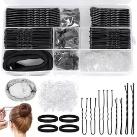 Kit de Pinzas para Cabello de 385pcs con Redecillas,Pinzas Negras y Pasadores para Cabello con Horquillas para Mujeres, Gorros Malla Cofias Desechables, Ajustable para Ballet,Cocina (Hair Pins Kit-385 Negro)