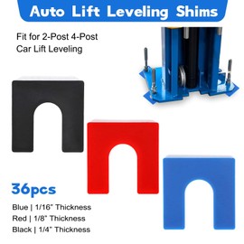 Atesilor 36 Pcs Plastic Auto Lift Installation Leveling Shim Kit for 2 Post 4 Post Car Lift Leveling Installation, 4/5" Opening Shims Fit for 3/4" Anchor Bolt (1/16” Blue, 1/8” Red, 1/4” Black)