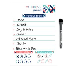 Dry Erase Whiteboard Fitness & Wellness Planner by Glassboard Studio | Removable & Reusable | Magnetic Fine-Tip Marker Included (9 x 12 inches, Geometric)