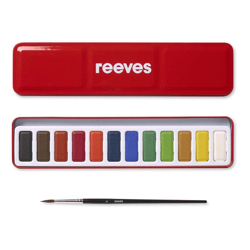 Reeves Water-Colour Paint Tin Set with Brush - 13-Piece
