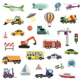 WALPLUS Window Gel Clings for Airplane Thick Gel Window Stickers Reusable Gel Stickers for Kids Construction and City Transport Window Stickers Kids Classroom Clings 28 PCS