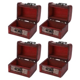 HERCHR 4Pcs Treasure Chest Small,Mini Wooden Treasure Storage Box 3.15×2.36×2.36inch Vintage Metal Lock Jewelry Treasure Chest Jewellery Box for Girls Ladies Women Home Decoration