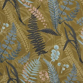 Kt KILOtela - Digitally Printed Half Panama Organic Cotton Canvas Fabric Standard 100 by OEKO-TEX - Width 280cm - Choice of Length 50 by 50cm - Hatch Botany Mustard Yellow