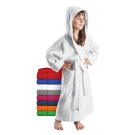 Arus Children's Bathrobe with Hood for Boys and Girls, 100% Cotton Terry Towelling, Long, Oeko-Tex Certified, Large Choice of Colours, White