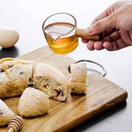 VIOPDER 6PCS Transparent Glass Creamer with Wooden Handle, Mini Coffee Milk Creamer Pitcher. 50Ml