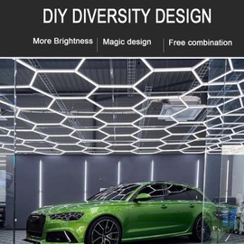 MUCLUD LED Hexagon Garage Light,Aluminum Frame Honeycomb Lights 240W 24000 Lumens Hexagon Garage Light with T5 Tube Rectangle 6000K for Garage,Auto Car Detailing Shop (5 Hexagon-24 Lights)