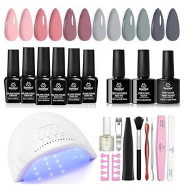 Kit de esmalte de uñas en gel Beetles con luz ultravioleta, 6 colores, kit de inicio de esmalte de uñas en gel nude, gris y rosa, manicura con remojo, regalo para niñas en casa Regalo navideño para mujer