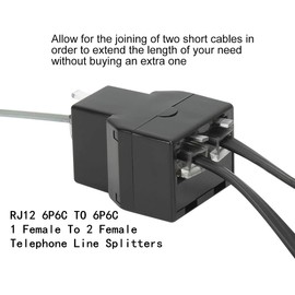 AIMIJIA 3Female Telephone Splitter Adapter Cable,Telephone Landline Cable Connector and Separator (RJ12 6P6C-3 Pack)