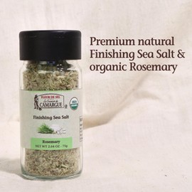Le Saunier de Camargue Fleur de Sel with Organic Rosemary – French Sea Salt Finishing Salt with Fresh Herb Flavor – Gourmet Hand-Harvested Flaky Salt in Glass Shaker – 75g
