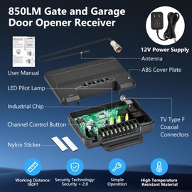 850LM Universal Gate and Garage Door Opener Receiver with 12V Power Supply, Compatible with Most Gate and Garage Door Opener, 3 Channel Designed for Both Gated Communities and Commercial Buildings