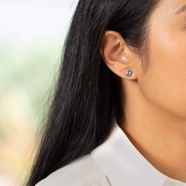 Peora 14K Yellow Gold Swiss Blue Topaz Earrings for Women, Genuine Gemstone Classic Solitaire Studs, 7x5mm Oval Shape, 2 Carats total, Friction Back, Blue Earrings, December Birthstone Earrings