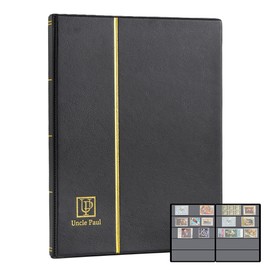 Stamp Album Stockbook, 100 Pockets 40 Black Sides Leatherette Padded Black Cover, Collection Storage Folder for Paper Money Stamps AS0105BK