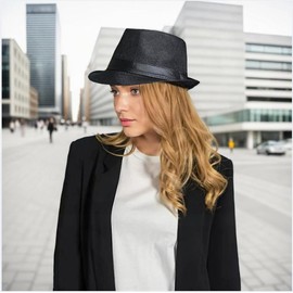 Fedora Hats for Men Women Short Brim Unisex Summer Beach Style 1920s Party Accessories (US, Alpha, Large, X-Large, Light Gray)