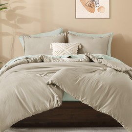 Litanika Comforters Oatmeal Oversized King Size, 3 Pieces Lightweight Solid Bedding Comforter Set, All Season Fluffy Bed Set (120x98In Comforter & 2 Pillowcases)