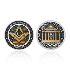 Freemasonry Challenge Coin - Brotherhood of Man, Faith Hope Charity, King Solomon Design, 1.57 Inch Coin for Masonic Gifts and Symbolic Meaning