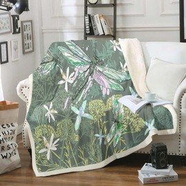 Feelyou - Manta de sherpa de libélula de 50 x 60 pulgadas, manta de forro polar floral botánico para niños, niñas, adolescentes, mujeres, decoración de recámara, ramas de animales naturales, para sofá