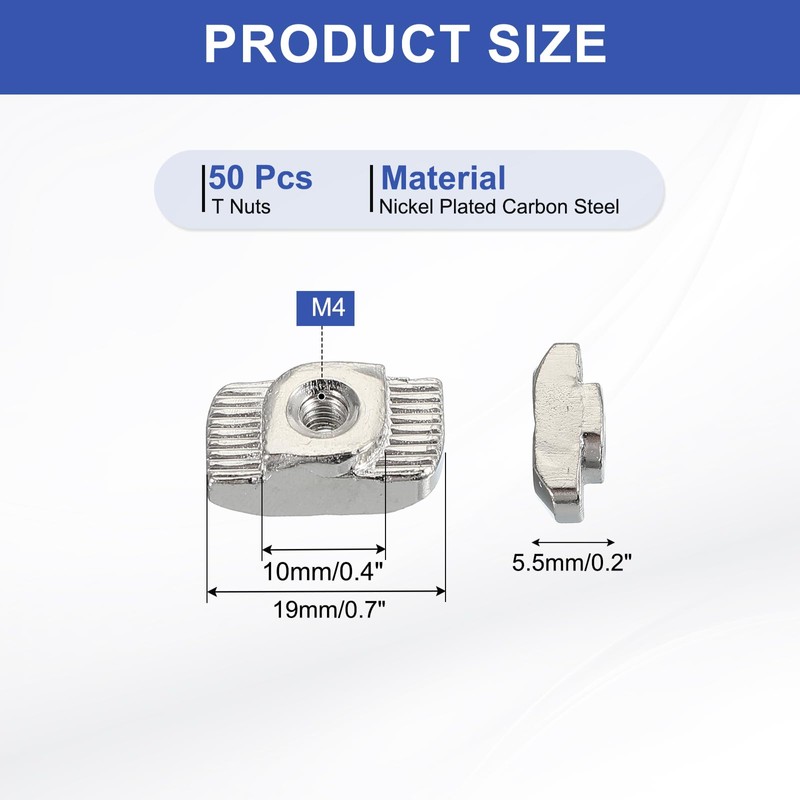 PATIKIL 4545 Series M4 T Nut, 50 Pcs T-Slot Nut