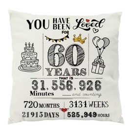 Yontree 60th Birthday Gift for Women and Men - 45x45 CM Cushion Cover Double-Sided Throw Pillow Case - Birthday Decorations for 60 Year Old