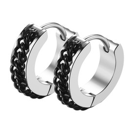 Flongo Vintage Hoop Earrings Curb Chain Earrings: Black Men's Wreath Hoop Viking Earrings Stainless Steel Earring Cartilage Jewellery Women's Hoop Stud Earrings Gift for Men Women