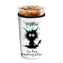 Cute Reusable Neoprene Iced Coffee Cup Sleeve, Insulated Drink Cooler Sleeve for 32oz Cold Beverages & Hot Drinks,Cat struck by lightning