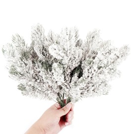 Kesywale 10PCS Frosted Artificial Pine Needles Branches 10.6" Christmas Fake Snowy Pine Picks Twigs Winter Sprays Greenery Stems for Xmas Tree Garlands Decor