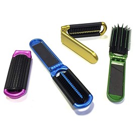 4 Assorted Colors ALAZCO Folding Hair Brush With Mirror Compact Pocket Size Travel Car Gym Bag Purse Locker Swimming Camping Sleepover Gift and more