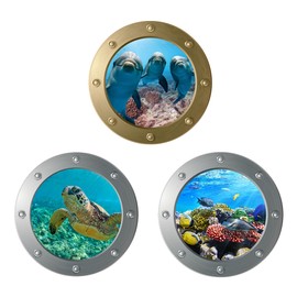 HAMILO Underwater Coral Reef Sea Turtle Dolphin Wall Stickers Waterproof Stickers Set of 3