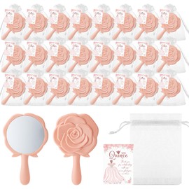 Sintuff Quinceanera Party Favors for Guests Rose Design Compact Mirrors Plastic Compact Mirrors Thank You Cards Small Quinceanera Gift Cards Organza Bags for Guests Girls Party Favors (24)