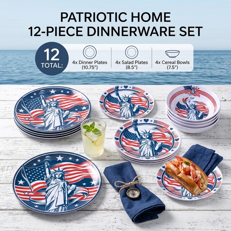 Webbylee 12 Piece Melamine Dinnerware Set,Unbreakable Plates and Bowls with