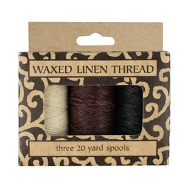 Lineco, Natural Waxed Linen Thread 20 Yards, Books by Hand Natural, Black, Brown Color for Sewing, Bookbinding (3/Pkg)