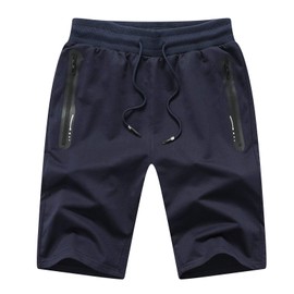 JustSun Men's Cotton Sports Shorts with Zip Pockets. - blue, size: l