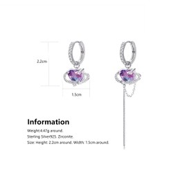 Bellitia Jewelry 925 Sterling Silver Hoop Earrings Women's Earrings with Heart Shape, Asymmetry Earrings with Colour Changing Stone