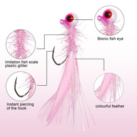 CWSDXM 40pcs Crappie Jigs, Marabou Feather Hair Jigs, Heads with Feather Hand-Tied Fishing Hair Jigs for Panfish Sunfish Walleye 1/28oz,1/14oz (1/28oz-40pcs)