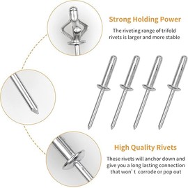 3/16" x 3/4" Tri-Fold Rivets Assortment - 150Pcs,Silver Tri-fold Exploding Pop Rivets Solid Aluminum Tri Grip Rivets Bulb Style Rivets for Kayak Marine Boat