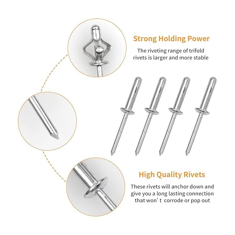 3/16" x 3/4" Tri-Fold Rivets Assortment - 150Pcs,Silver Tri-fold Exploding