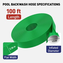FOSLUOC Pool Backwash Hose 1½" x 100', Heavy-Duty PE Backwash Hose for Pool Filter – Includes 2 Clamps, Weatherproof & Burst Resistant for Water Transfer, Sump Pump, Pool Drain, Sand Filter (Green)