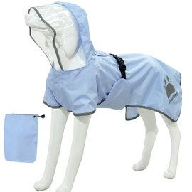 MAMORE Dog Raincoat Waterproof, Lightweight Adjustable Dog Rain Coat Hooded Poncho with Reflective Strip for Large Medium Small Dogs (Light Blue, Medium)