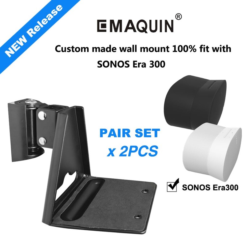 EMAQUIN Wall Mounts Brackets-Pair Set(2PCS) for Sonos Era 300 Speaker(Include