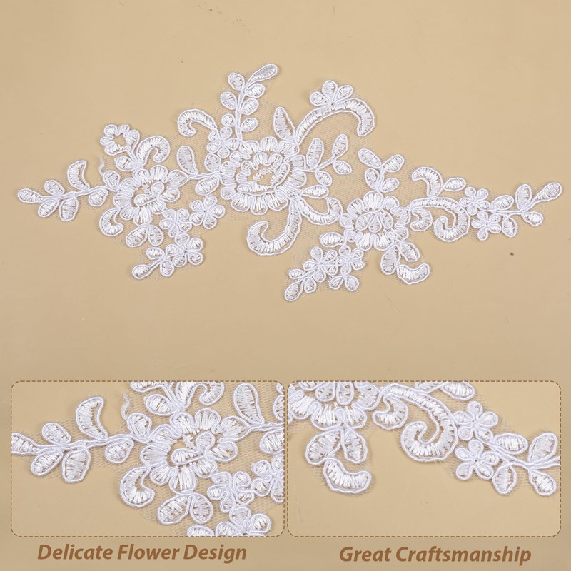4 Pcs Lace Embroidery Patches, White Lace Applique