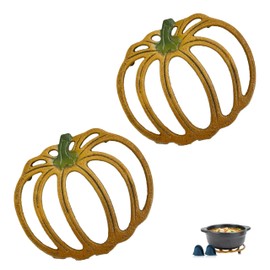 Linton Arts 2 Pack Cast Iron Trivet, 7 inch Pumpkin Heavy Duty Rustic Trivet for Hot Pots and Pans, Heat-Resistant Hot Plate Trivets for Kitchen and Dining Countertop Protection