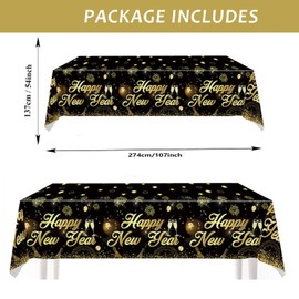 Happy New Year Party Decorations Tableware Set, Black and Gold Disposable Paper Party Supplies for Plates, Napkins, Tablecloth, Forks for New Year's Eve Party Celebration (81 Pcs)